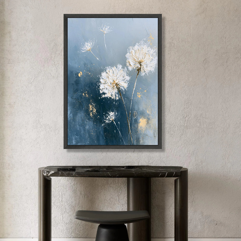 Elegant Dandelion Seeds Canvas, Blue Floral Wall Art, Modern Botanical Canvas, Nature Home Decoration, Ready to Hang Canvas Print Art