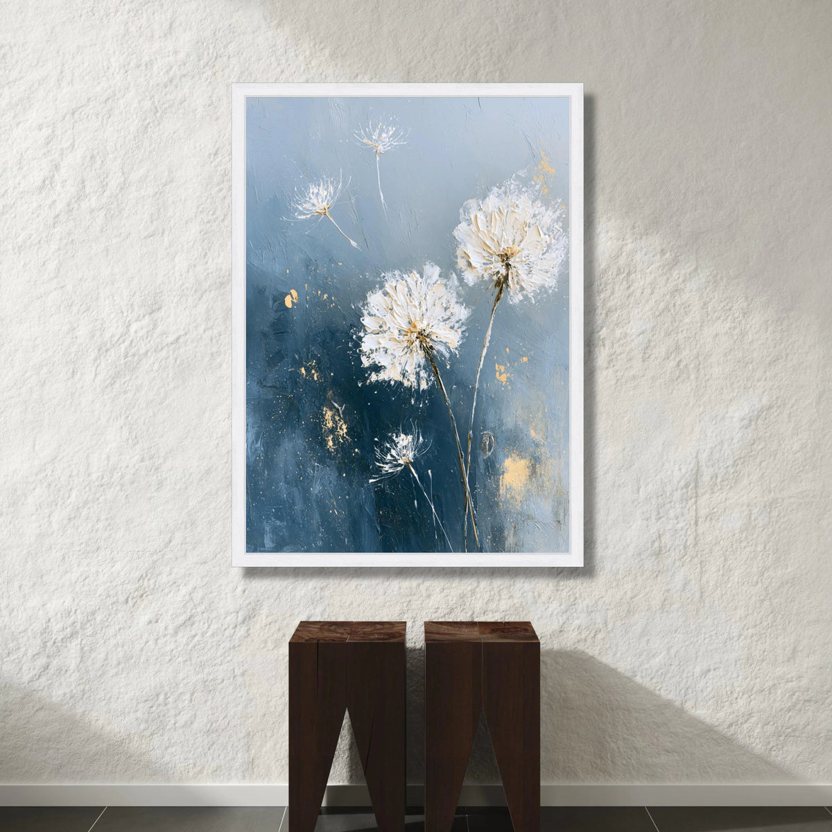Elegant Dandelion Seeds Canvas, Blue Floral Wall Art, Modern Botanical Canvas, Nature Home Decoration, Ready to Hang Canvas Print Art
