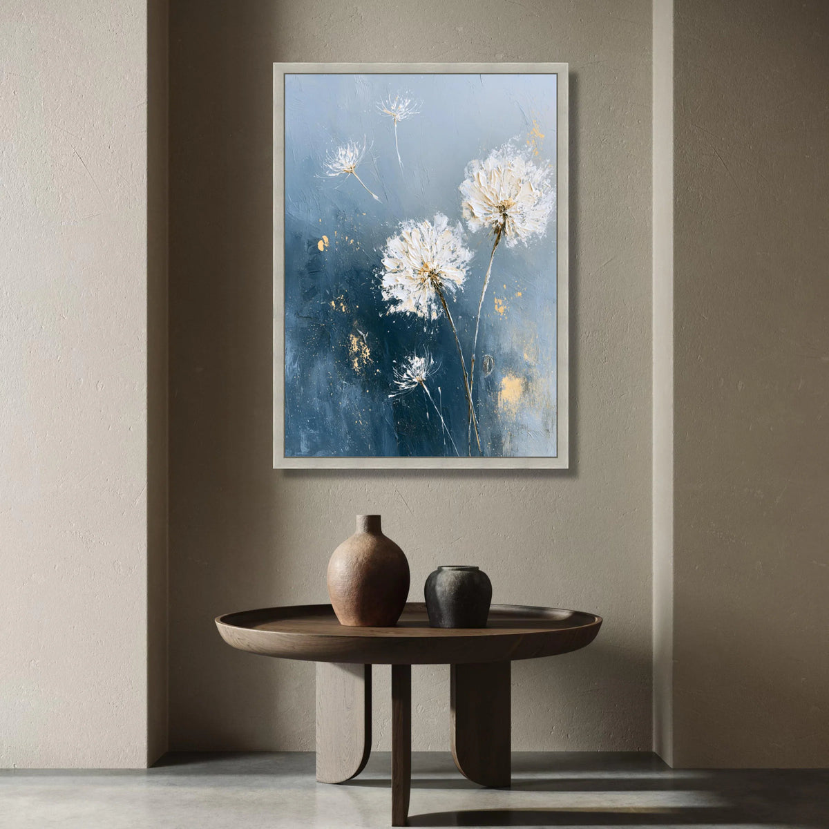 Elegant Dandelion Seeds Canvas, Blue Floral Wall Art, Modern Botanical Canvas, Nature Home Decoration, Ready to Hang Canvas Print Art