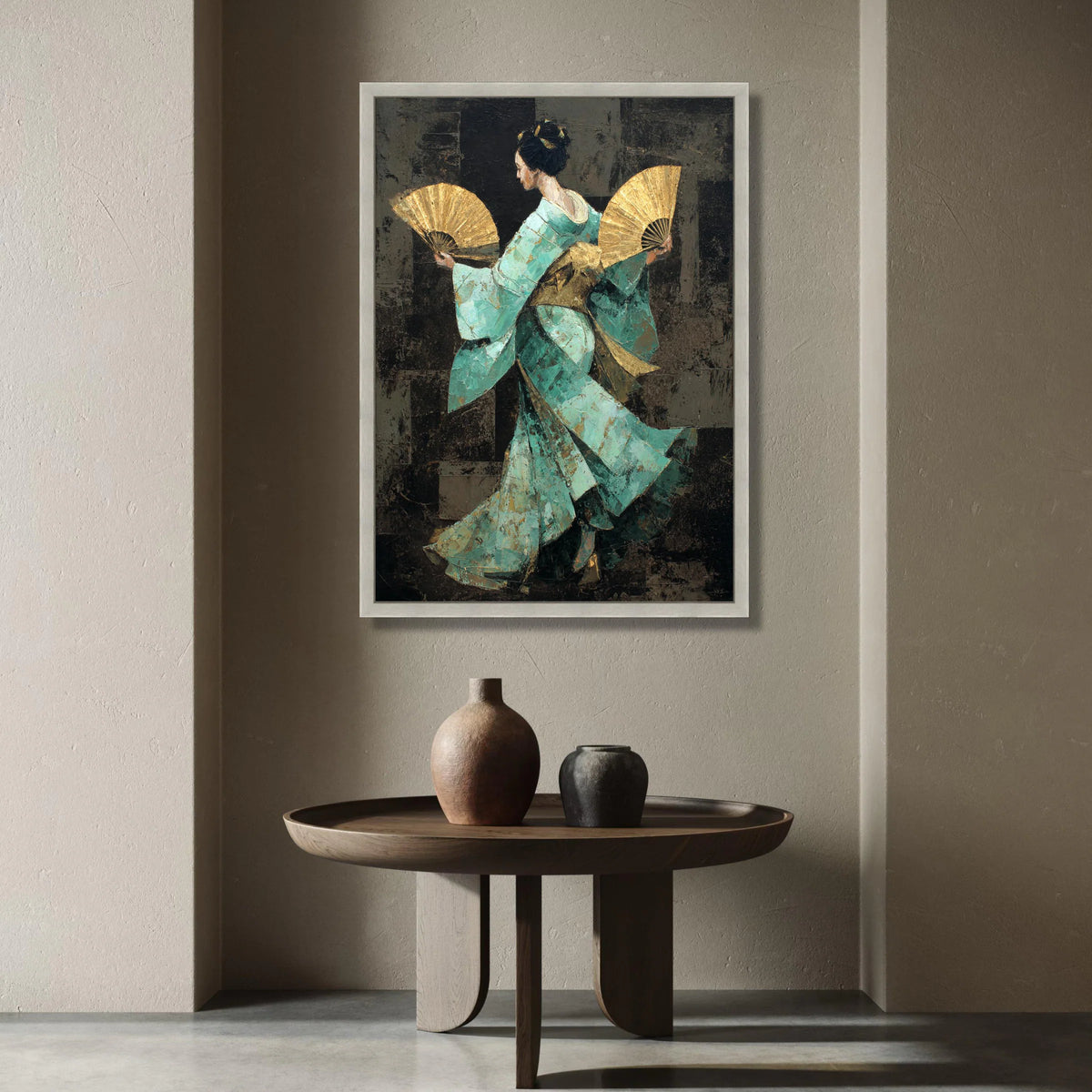 Elegant Geisha Dance Canvas, Japanese Fan Wall Art, Traditional Kimono Decoration, Asian Culture Canvas, Home Accent Art Canvas Print Art