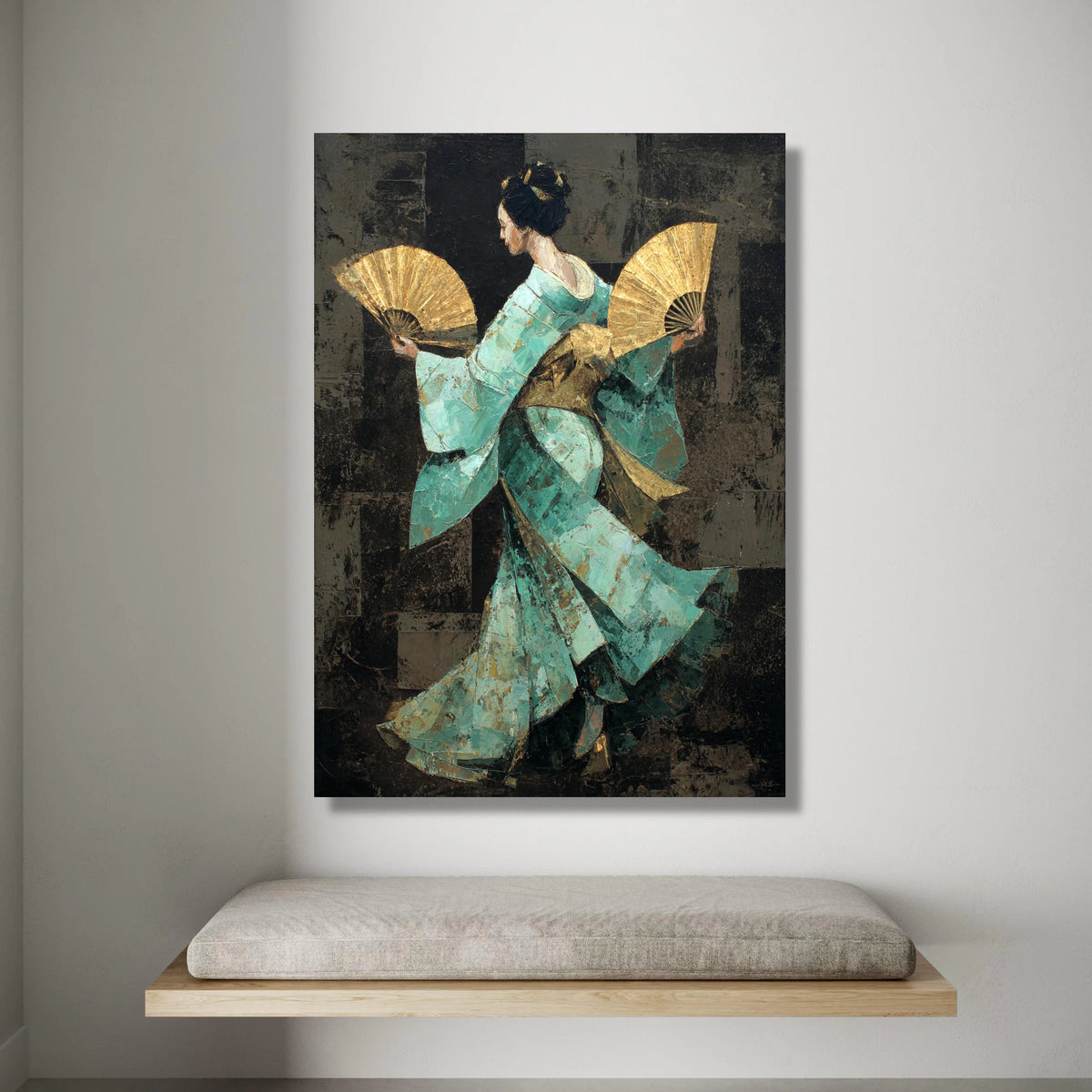 Elegant Geisha Dance Canvas, Japanese Fan Wall Art, Traditional Kimono Decoration, Asian Culture Canvas, Home Accent Art Canvas Print Art