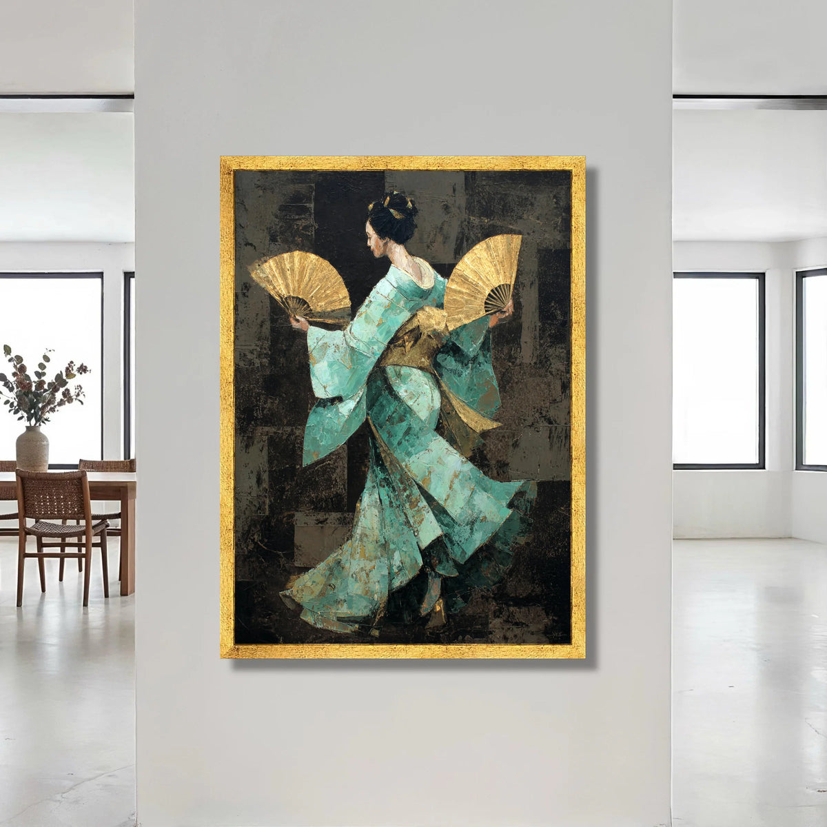 Elegant Geisha Dance Canvas, Japanese Fan Wall Art, Traditional Kimono Decoration, Asian Culture Canvas, Home Accent Art Canvas Print Art