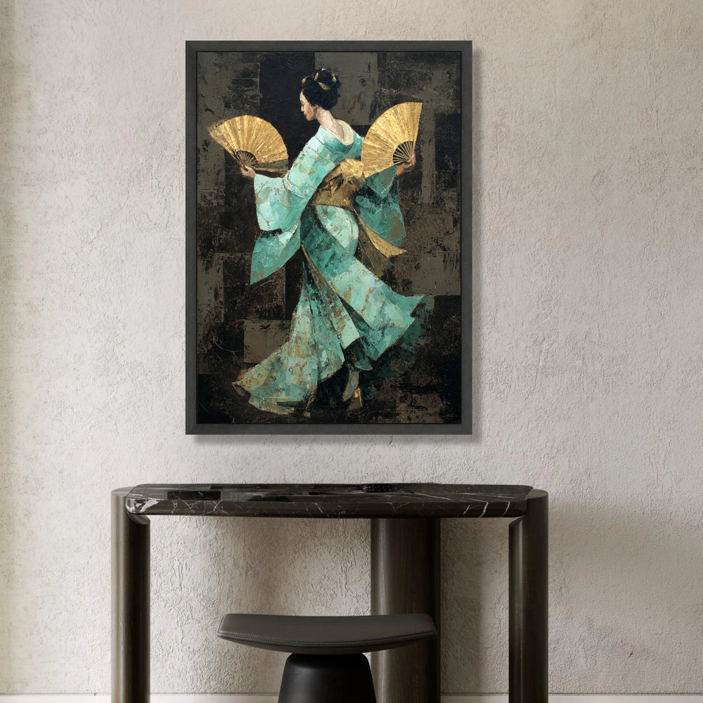 Elegant Geisha Dance Canvas, Japanese Fan Wall Art, Traditional Kimono Decoration, Asian Culture Canvas, Home Accent Art Canvas Print Art