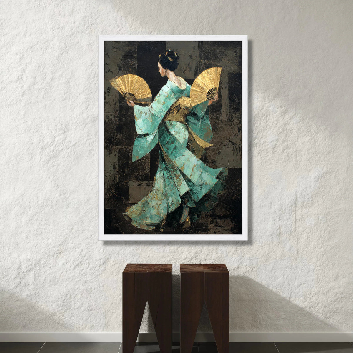 Elegant Geisha Dance Canvas, Japanese Fan Wall Art, Traditional Kimono Decoration, Asian Culture Canvas, Home Accent Art Canvas Print Art