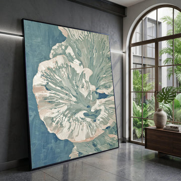 Elegant Pale Blue Floral Canvas, Abstract Flower Wall Art, Soft Pastel Botanical Canvas, Modern Home Decoration, Ready to Canvas Print Art