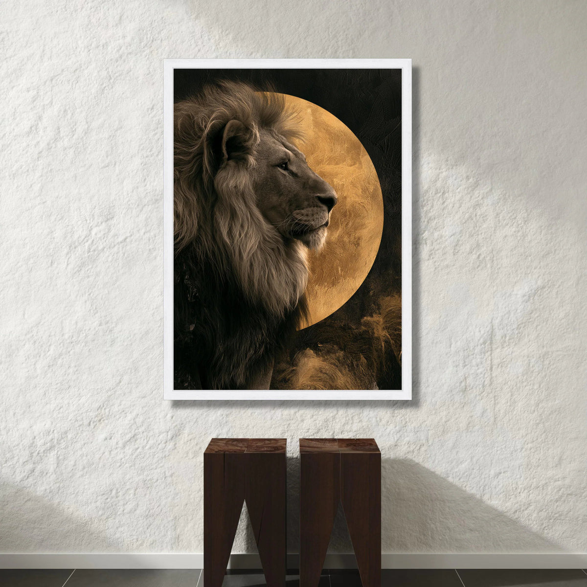Majestic Lion Profile with Golden Moon Canvas, Wildlife Wall Art, Animal Portrait Canvas, Safari Home Decoration, Regal Canvas Print Art