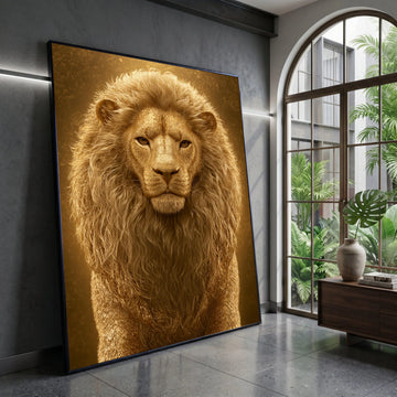 Majestic Lion Portrait Canvas, Golden Wildlife Wall Art, Regal Animal Illustration, Safari Home Decor, Ready to Hang Canvas Canvas Print Art