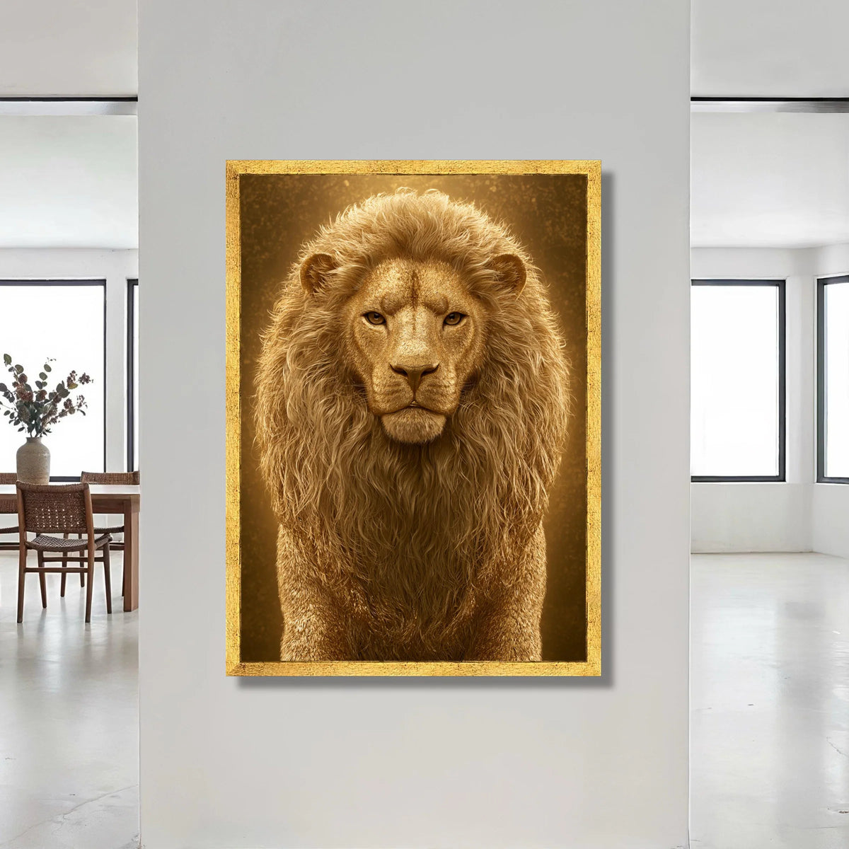 Majestic Lion Portrait Canvas, Golden Wildlife Wall Art, Regal Animal Illustration, Safari Home Decor, Ready to Hang Canvas Canvas Print Art