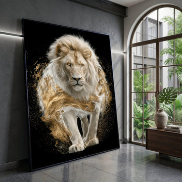 Majestic White Lion Canvas Wall Art, Powerful Wildlife Portrait, Elegant Animal Decor, Bold Safari Canvas, Ready to Hang Canvas Print Art