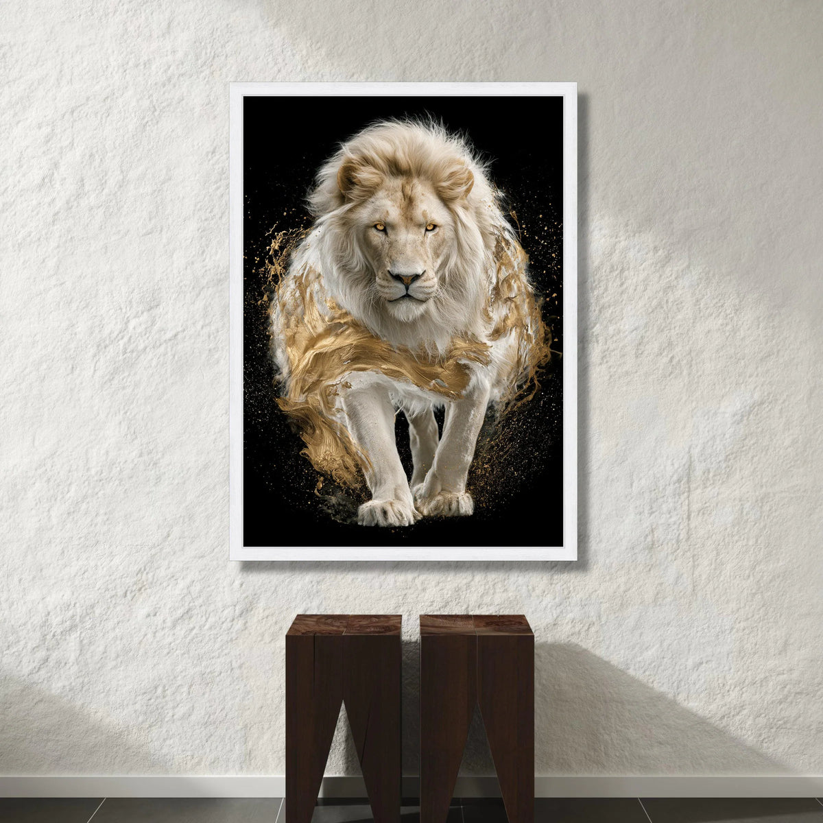 Majestic White Lion Canvas Wall Art, Powerful Wildlife Portrait, Elegant Animal Decor, Bold Safari Canvas, Ready to Hang Canvas Print Art