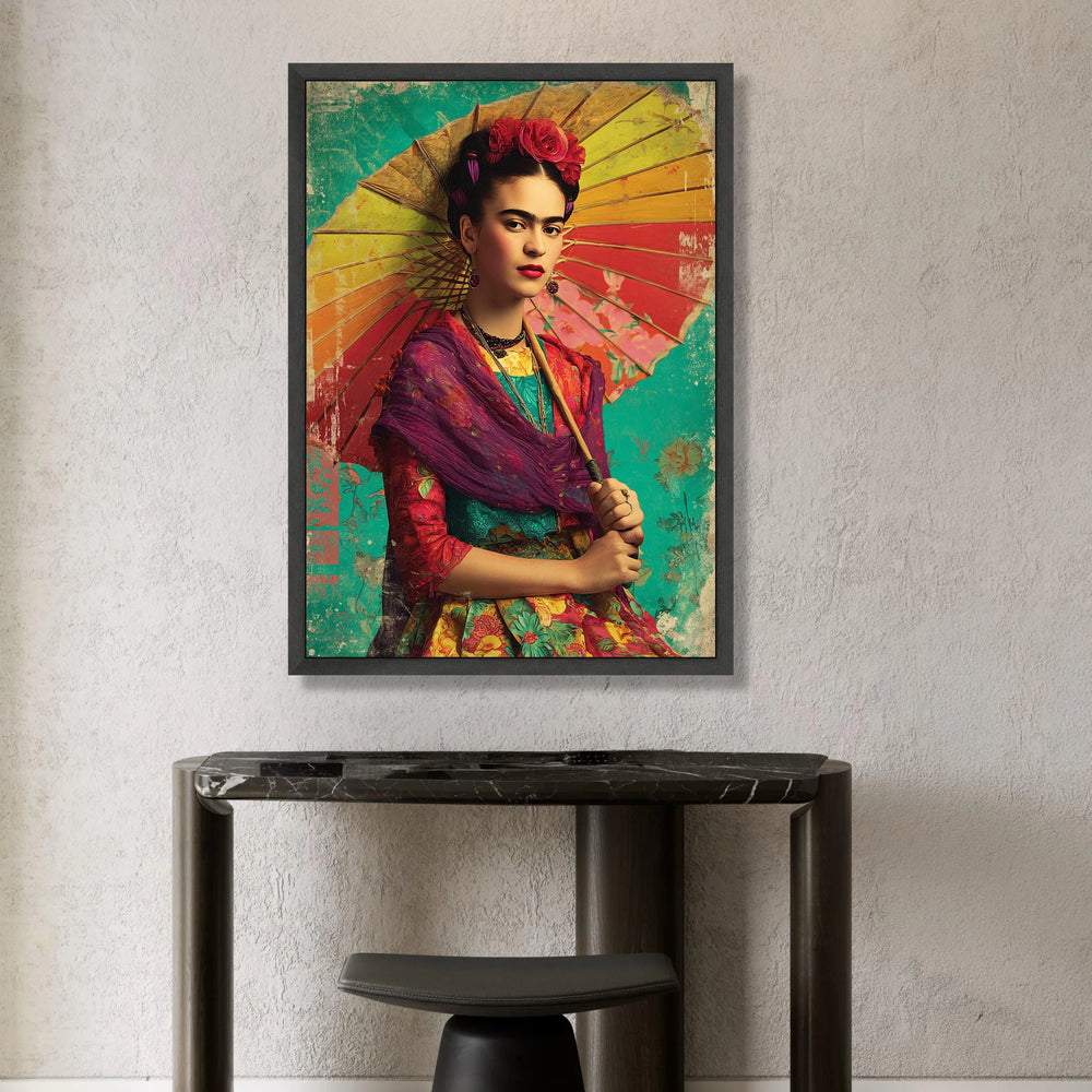 Vibrant Frida Portrait Canvas, Colorful Floral Dress Wall Art, Mexican Folk Art Canvas, Ready to Hang Home Decoration Canvas Print Art