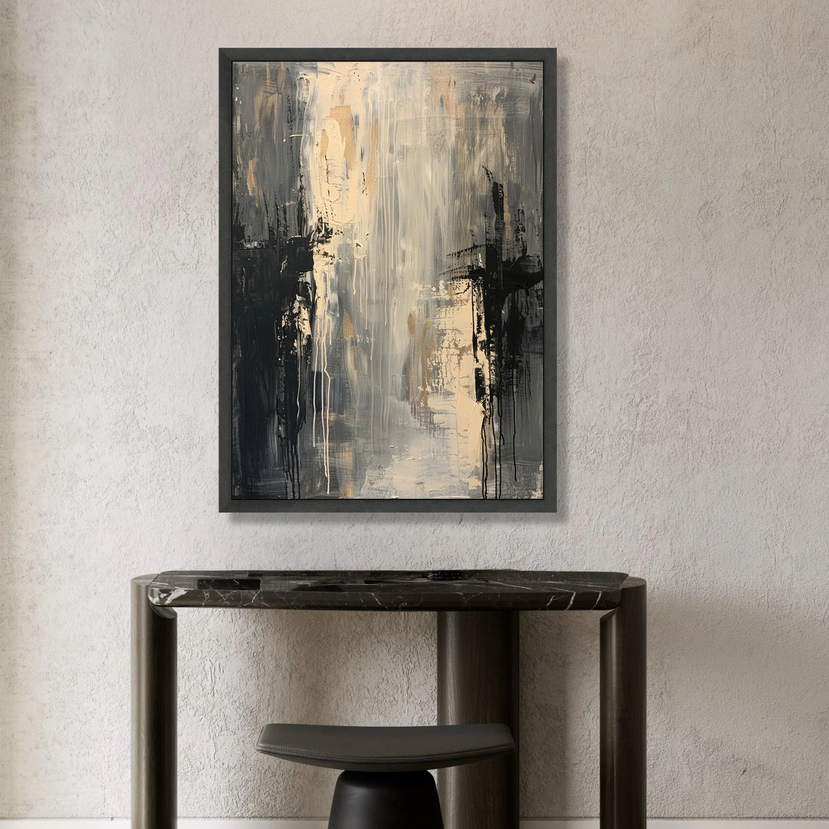 Monochrome Abstract Canvas Wall Art, Modern Neutral Painting, Black and Beige Home Decor, Contemporary Artistic Canvas, Canvas Print Art