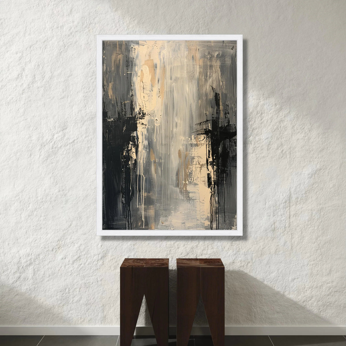 Monochrome Abstract Canvas Wall Art, Modern Neutral Painting, Black and Beige Home Decor, Contemporary Artistic Canvas, Canvas Print Art