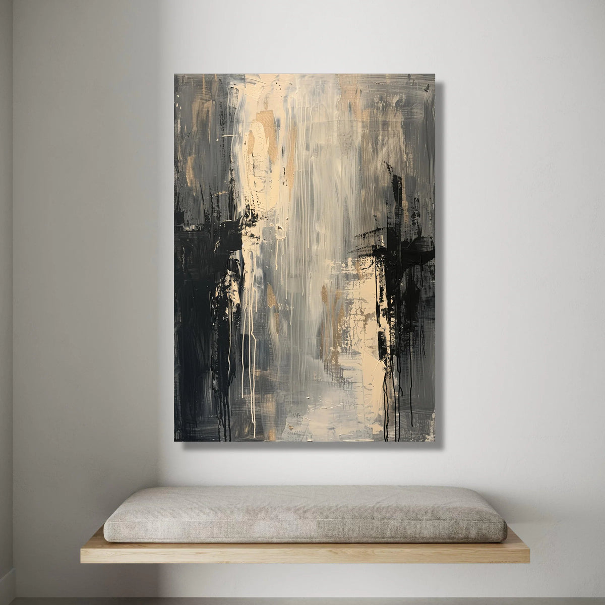 Monochrome Abstract Canvas Wall Art, Modern Neutral Painting, Black and Beige Home Decor, Contemporary Artistic Canvas, Canvas Print Art