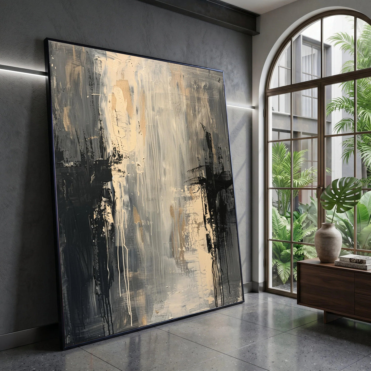 Monochrome Abstract Canvas Wall Art, Modern Neutral Painting, Black and Beige Home Decor, Contemporary Artistic Canvas, Canvas Print Art