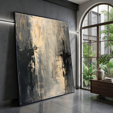 Monochrome Abstract Canvas Wall Art, Modern Neutral Painting, Black and Beige Home Decor, Contemporary Artistic Canvas, Canvas Print Art