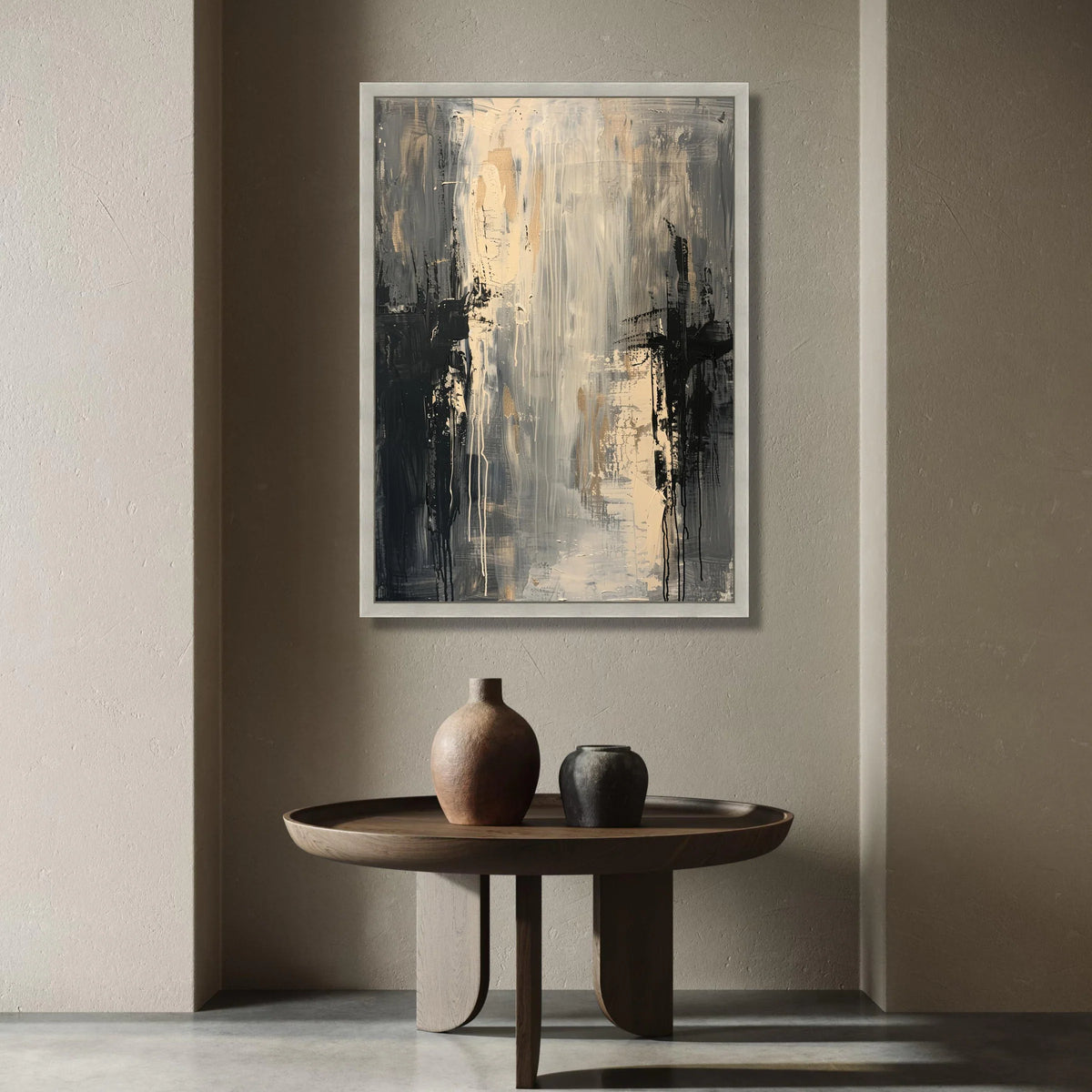 Monochrome Abstract Canvas Wall Art, Modern Neutral Painting, Black and Beige Home Decor, Contemporary Artistic Canvas, Canvas Print Art