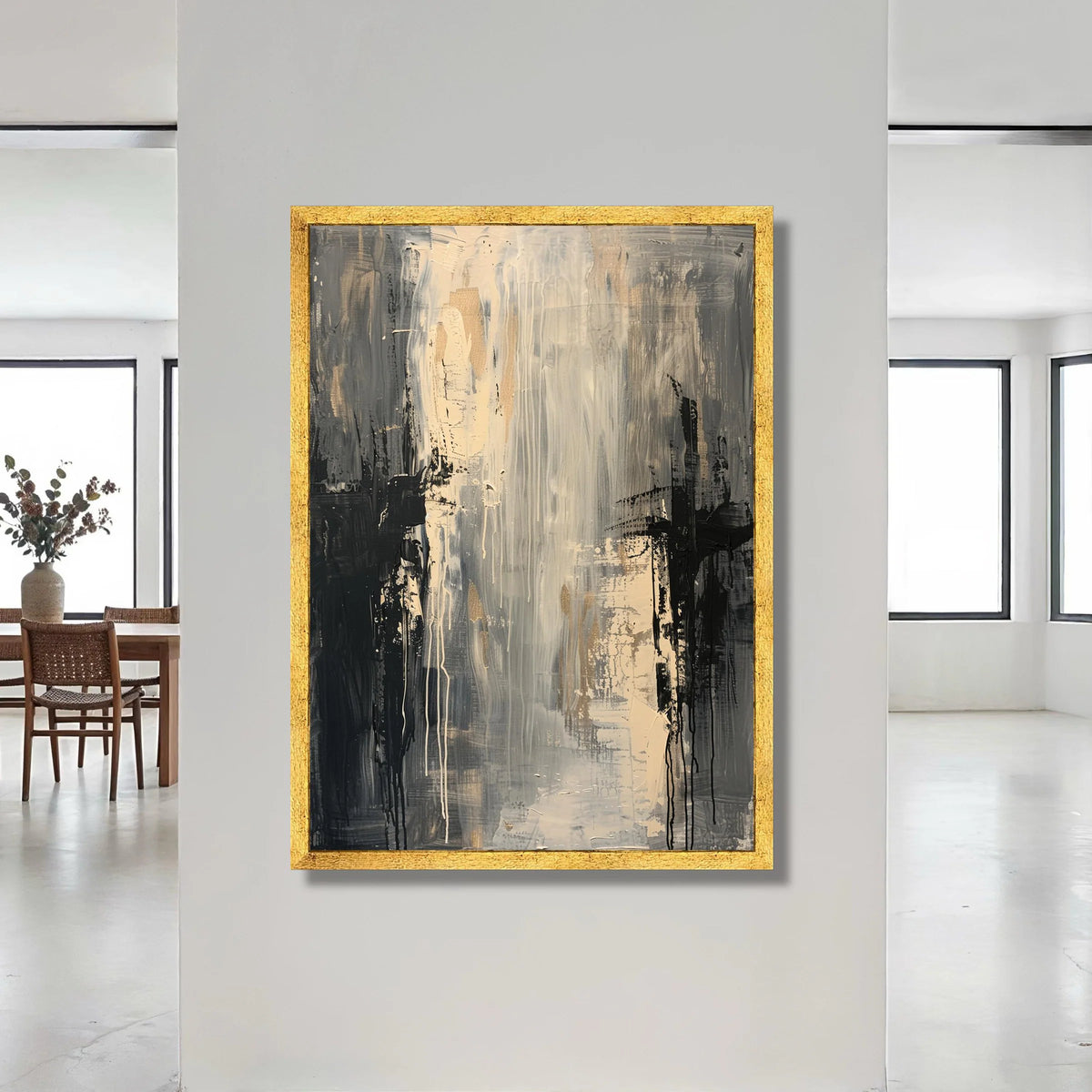 Monochrome Abstract Canvas Wall Art, Modern Neutral Painting, Black and Beige Home Decor, Contemporary Artistic Canvas, Canvas Print Art