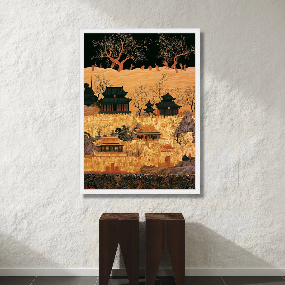 Golden Imperial Fortress Canvas, Asian Architecture Wall Art, Traditional Landscape Canvas, Oriental Castle Decoration, Canvas Print Art