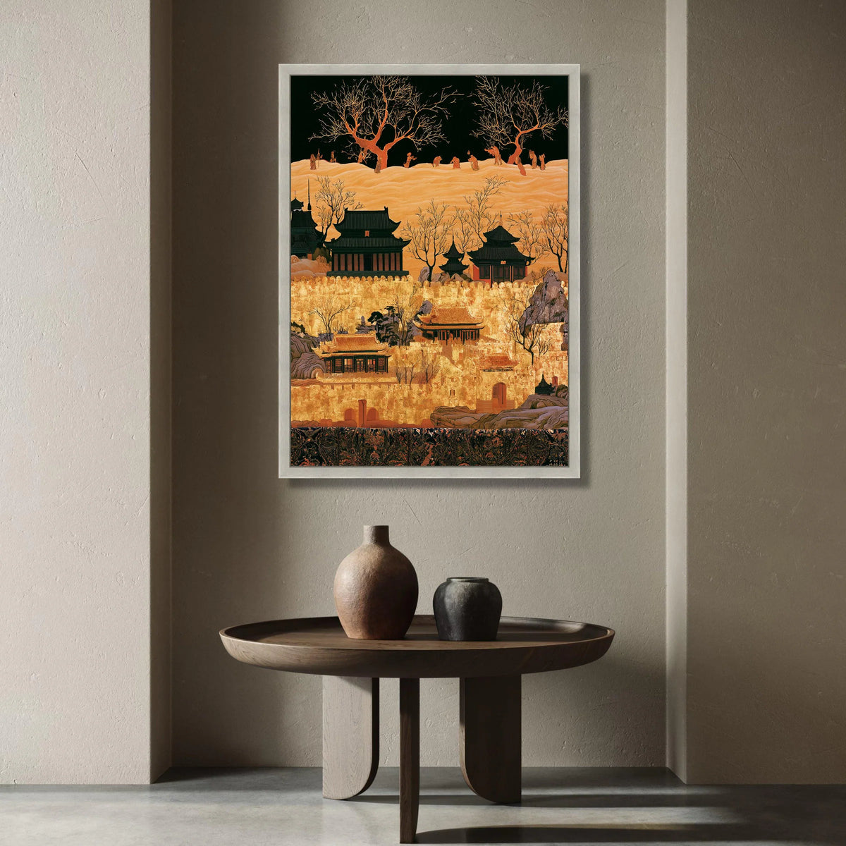 Golden Imperial Fortress Canvas, Asian Architecture Wall Art, Traditional Landscape Canvas, Oriental Castle Decoration, Canvas Print Art