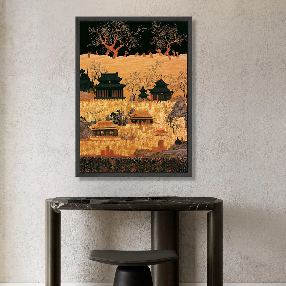 Golden Imperial Fortress Canvas, Asian Architecture Wall Art, Traditional Landscape Canvas, Oriental Castle Decoration, Canvas Print Art
