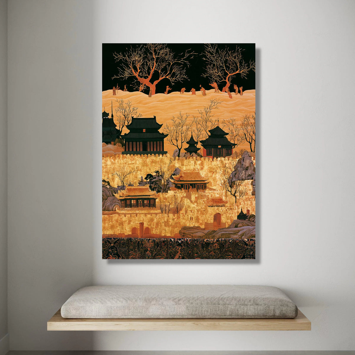 Golden Imperial Fortress Canvas, Asian Architecture Wall Art, Traditional Landscape Canvas, Oriental Castle Decoration, Canvas Print Art