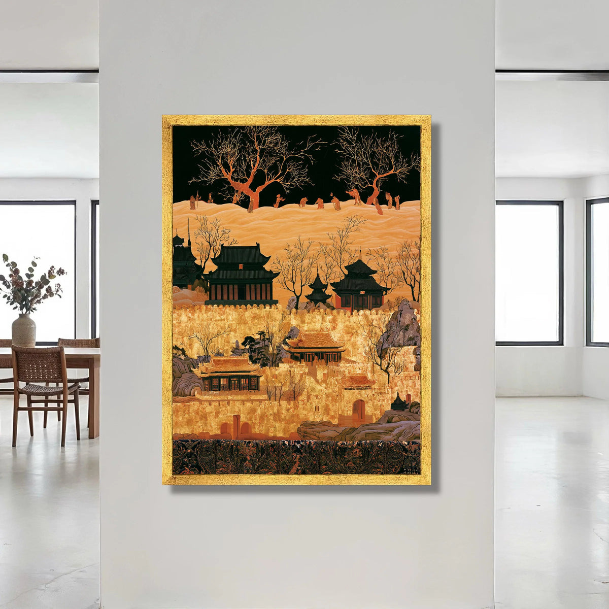 Golden Imperial Fortress Canvas, Asian Architecture Wall Art, Traditional Landscape Canvas, Oriental Castle Decoration, Canvas Print Art