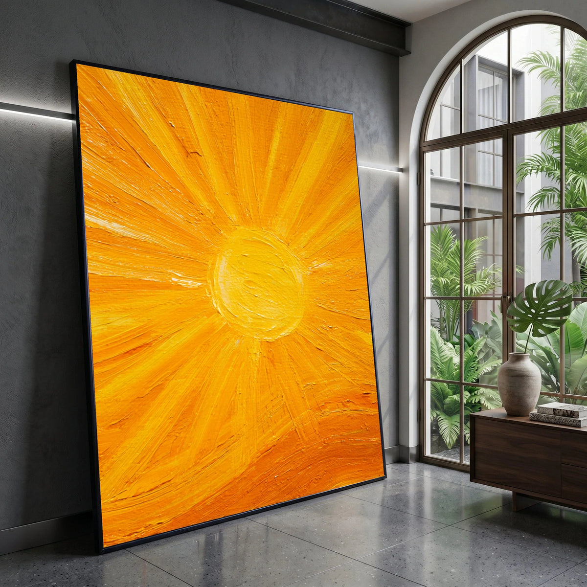 Radiant Sunburst Canvas Wall Art, Bright Yellow Sun Rays, Modern Abstract Home Decoration, Warm Energy Canvas Painting Canvas Print Art
