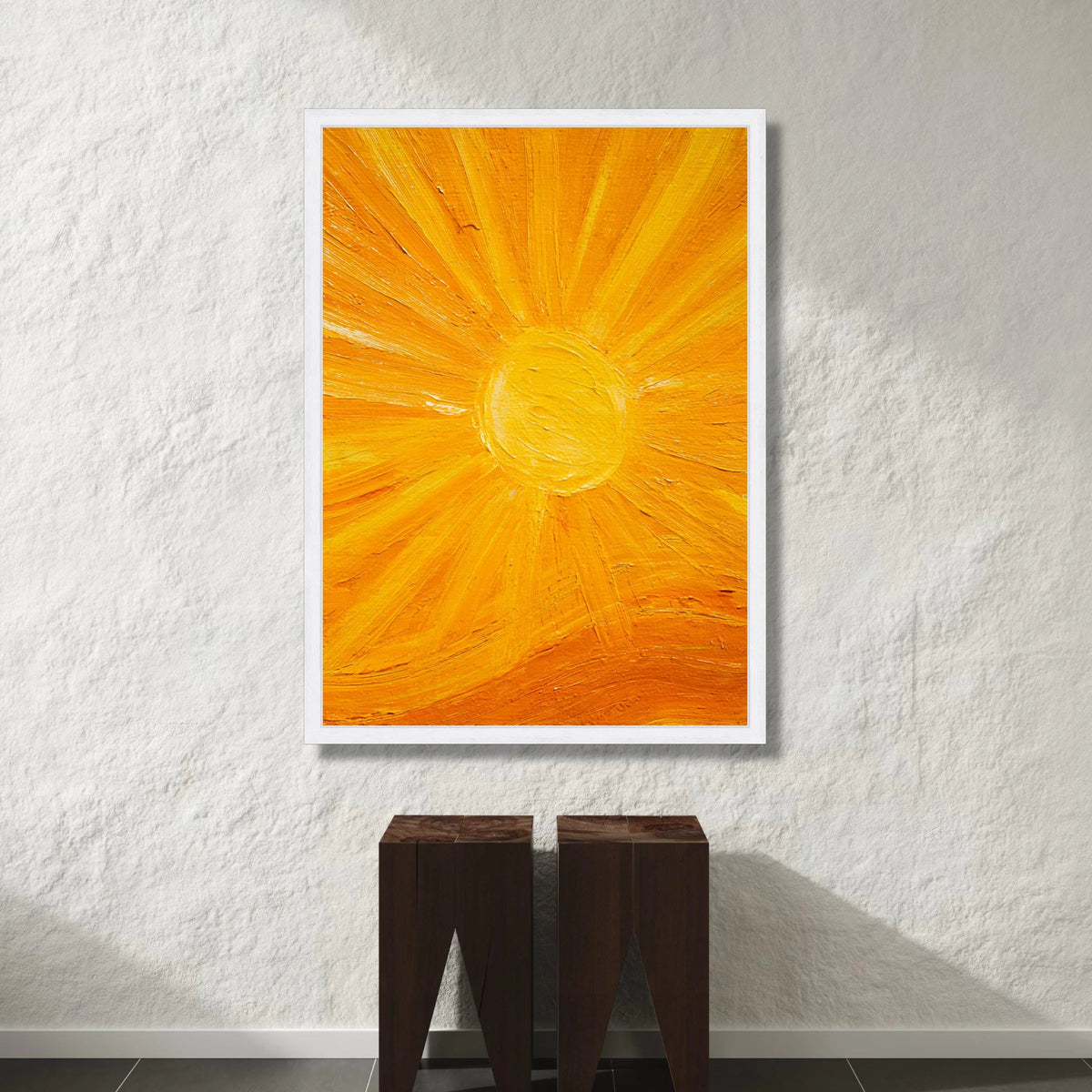 Radiant Sunburst Canvas Wall Art, Bright Yellow Sun Rays, Modern Abstract Home Decoration, Warm Energy Canvas Painting Canvas Print Art