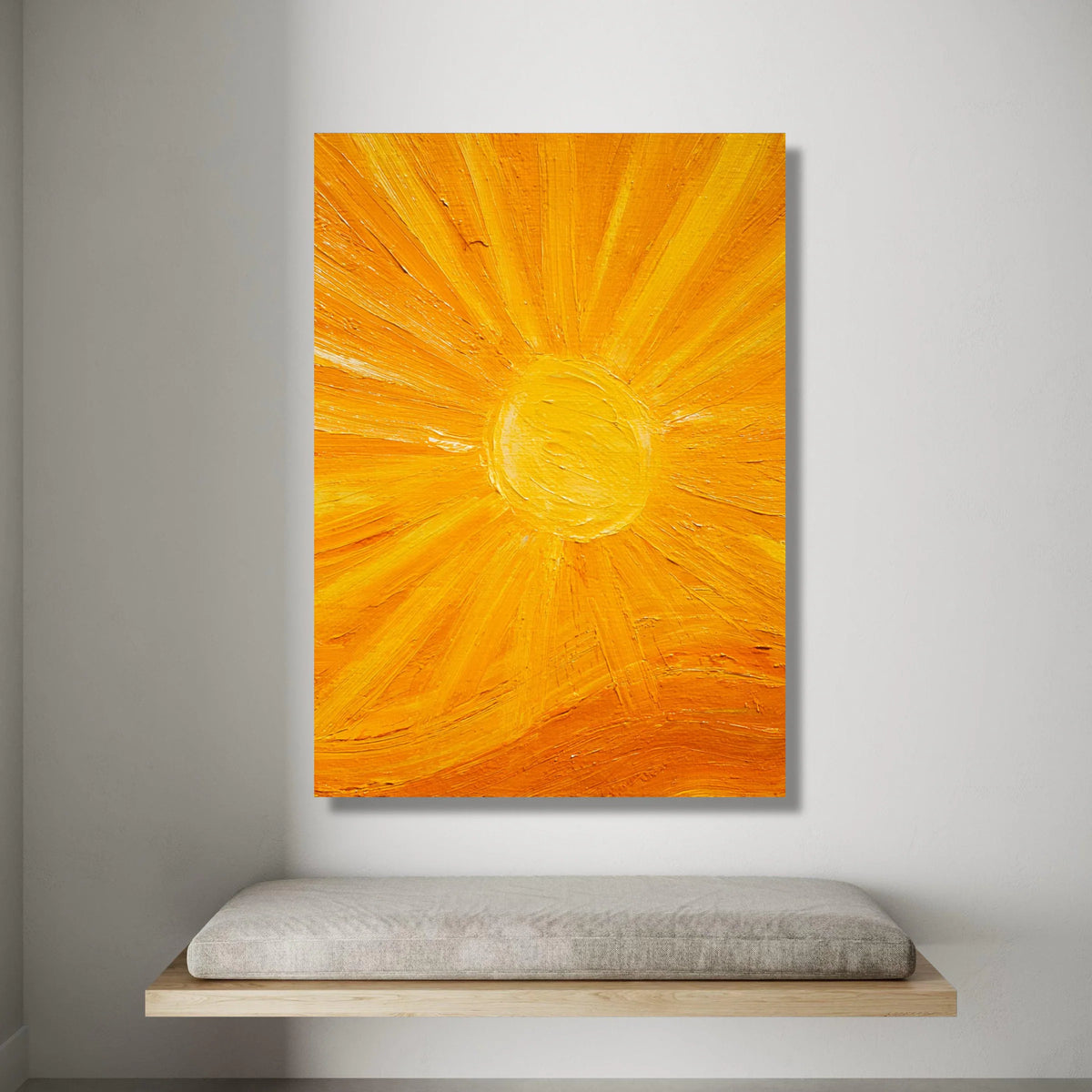 Radiant Sunburst Canvas Wall Art, Bright Yellow Sun Rays, Modern Abstract Home Decoration, Warm Energy Canvas Painting Canvas Print Art