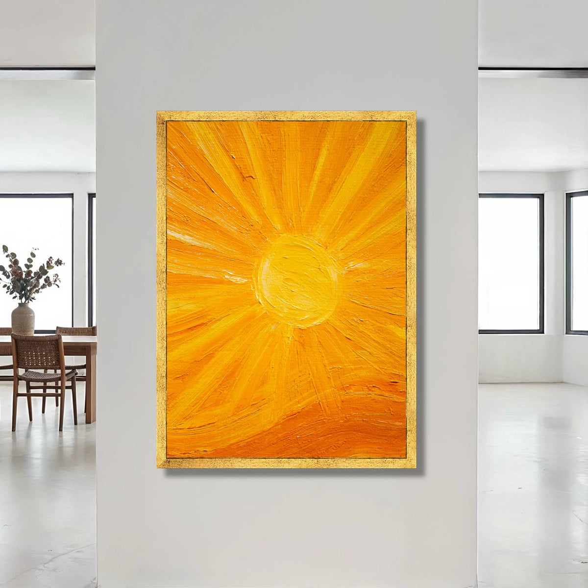 Radiant Sunburst Canvas Wall Art, Bright Yellow Sun Rays, Modern Abstract Home Decoration, Warm Energy Canvas Painting Canvas Print Art