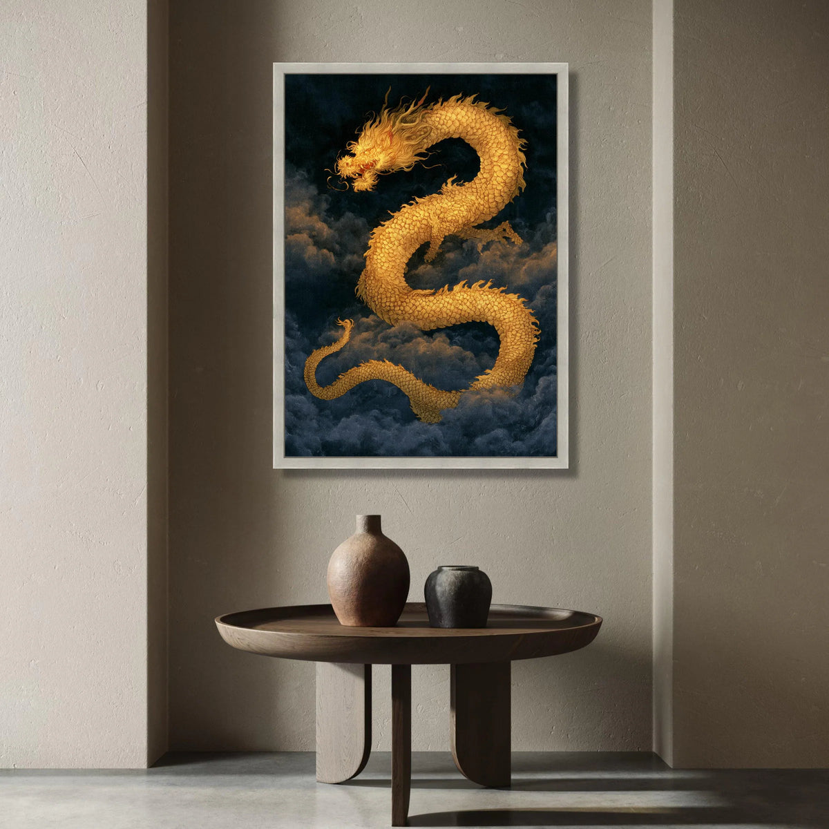Golden Dragon Canvas Wall Art, Mystical Asian Dragon Painting, Fantasy Sky Illustration, Asian Mythology Decor, Home Living Canvas Print Art