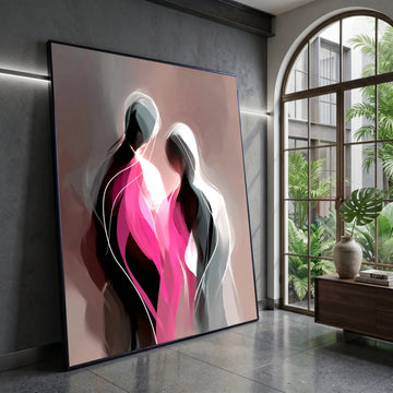 Abstract Couple Silhouette Canvas, Modern Love Art, Pink and Gray Wall Decoration, Romantic Home Canvas, Contemporary Canvas Print Art