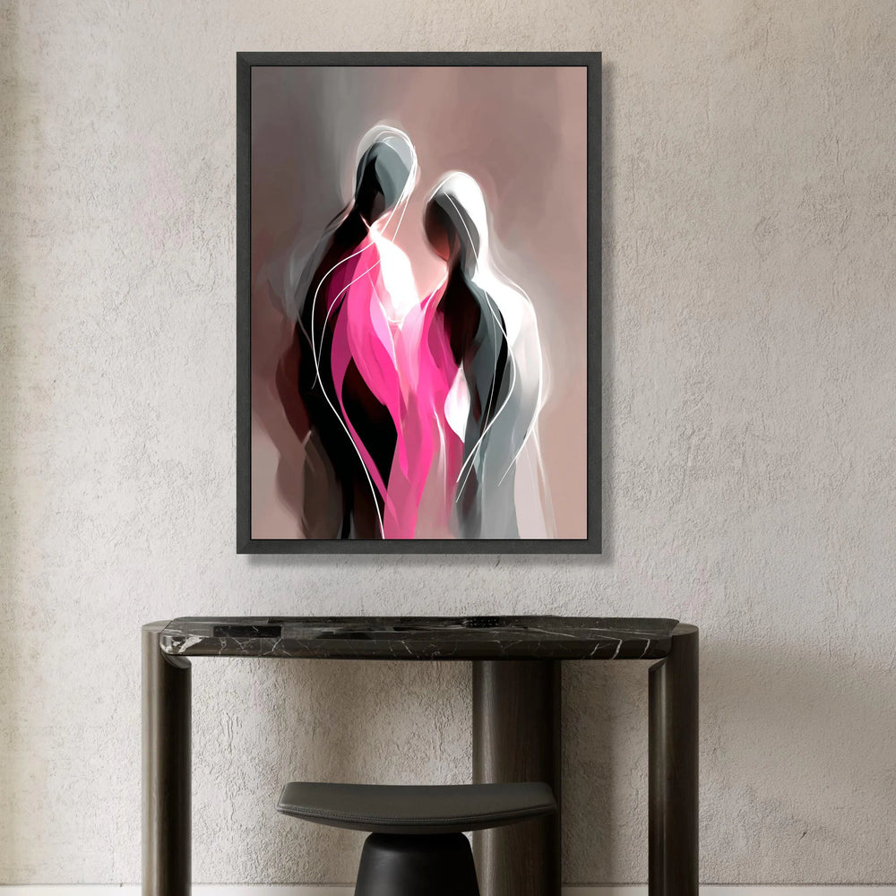 Abstract Couple Silhouette Canvas, Modern Love Art, Pink and Gray Wall Decoration, Romantic Home Canvas, Contemporary Canvas Print Art