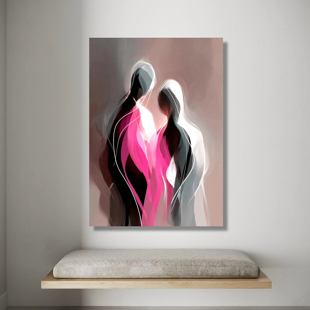 Abstract Couple Silhouette Canvas, Modern Love Art, Pink and Gray Wall Decoration, Romantic Home Canvas, Contemporary Canvas Print Art