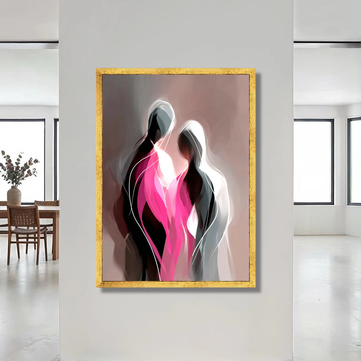 Abstract Couple Silhouette Canvas, Modern Love Art, Pink and Gray Wall Decoration, Romantic Home Canvas, Contemporary Canvas Print Art
