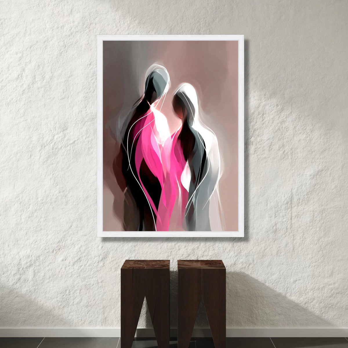 Abstract Couple Silhouette Canvas, Modern Love Art, Pink and Gray Wall Decoration, Romantic Home Canvas, Contemporary Canvas Print Art