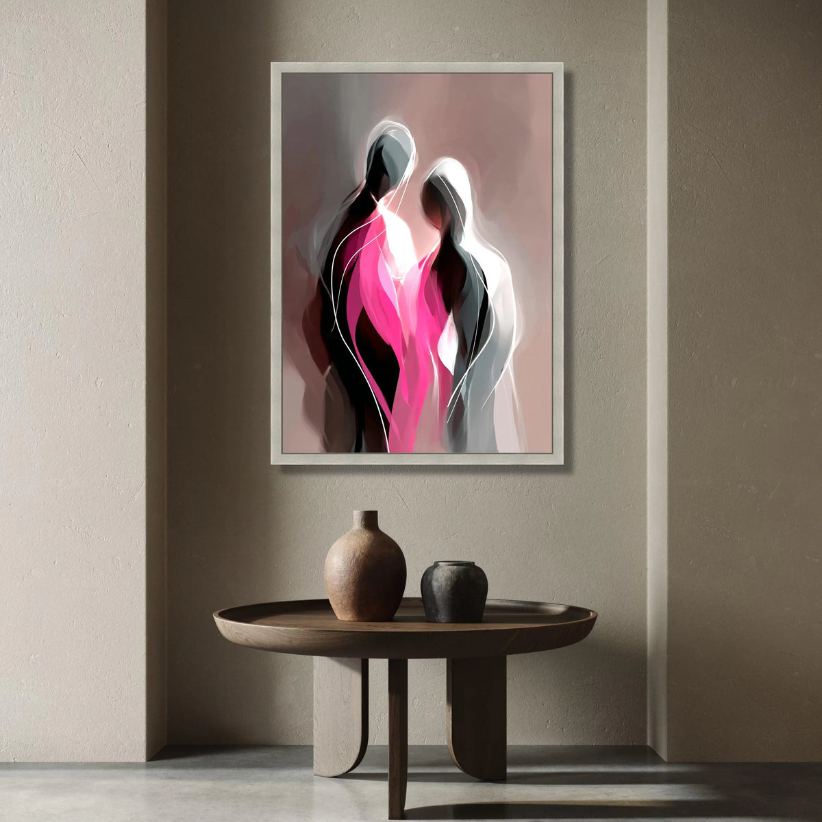 Abstract Couple Silhouette Canvas, Modern Love Art, Pink and Gray Wall Decoration, Romantic Home Canvas, Contemporary Canvas Print Art