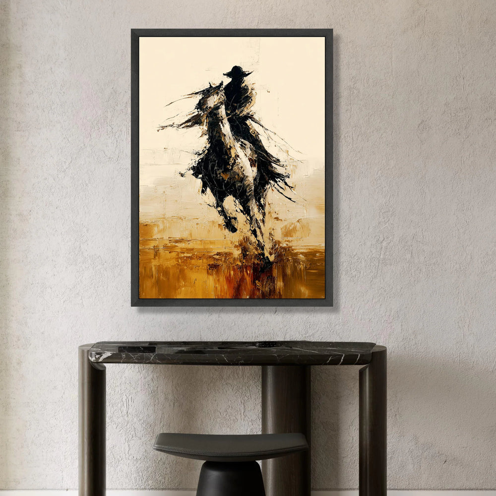 Abstract Cowboy Riding Horse Canvas, Western Rodeo Wall Art, Dynamic Movement Canvas Decor, Equestrian Silhouette Painting, Canvas Print Art