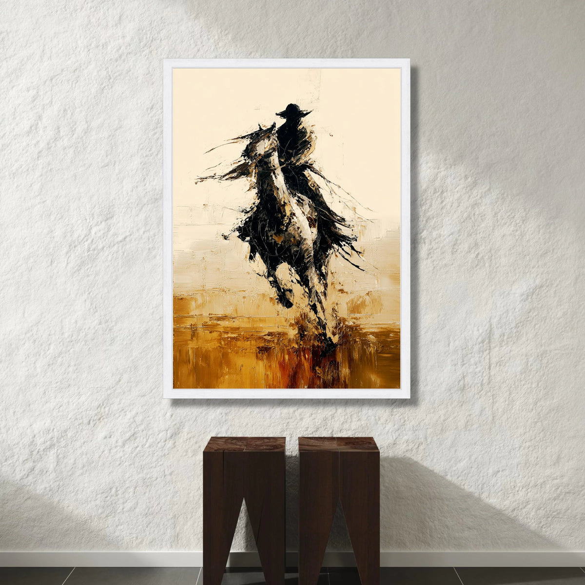 Abstract Cowboy Riding Horse Canvas, Western Rodeo Wall Art, Dynamic Movement Canvas Decor, Equestrian Silhouette Painting, Canvas Print Art