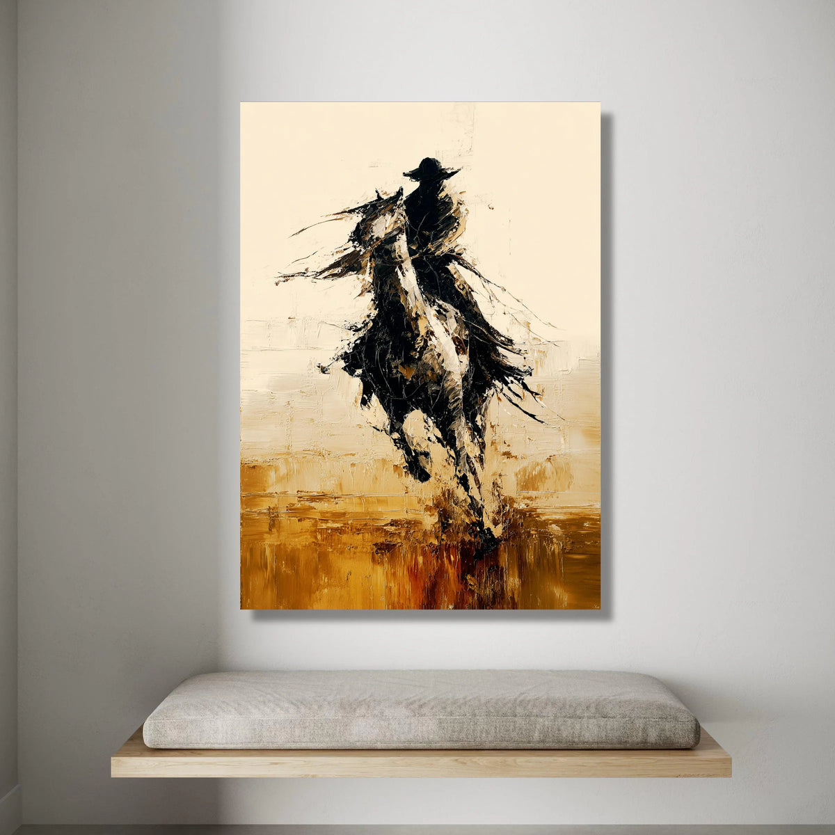 Abstract Cowboy Riding Horse Canvas, Western Rodeo Wall Art, Dynamic Movement Canvas Decor, Equestrian Silhouette Painting, Canvas Print Art