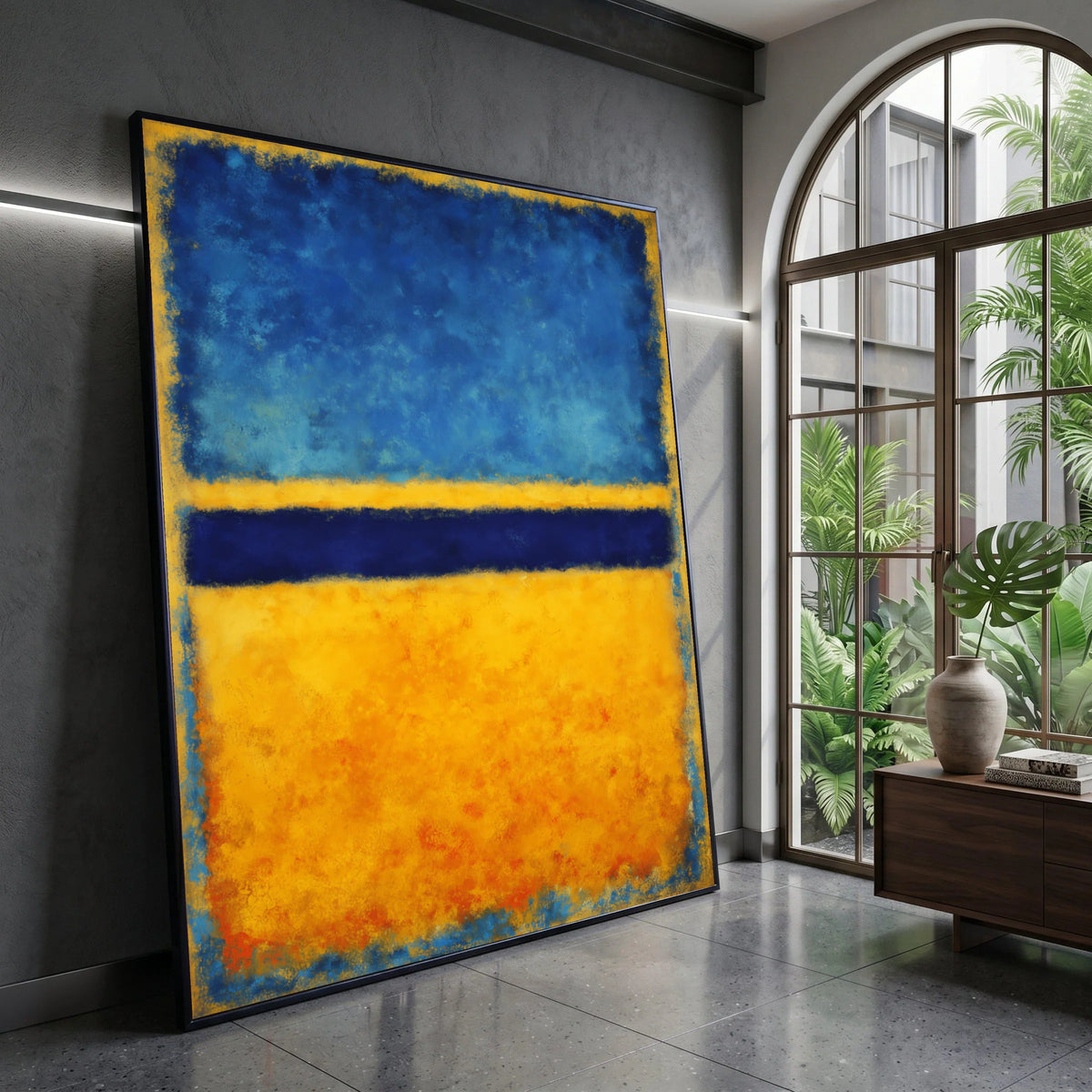 Modern Abstract Canvas Wall Art, Blue and Yellow Blocks, Minimalist Color Block Design, Contemporary Home Decoration, Ready Canvas Print Art