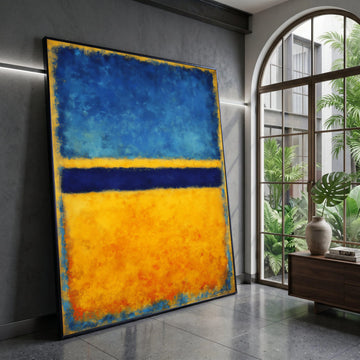 Modern Abstract Canvas Wall Art, Blue and Yellow Blocks, Minimalist Color Block Design, Contemporary Home Decoration, Ready Canvas Print Art