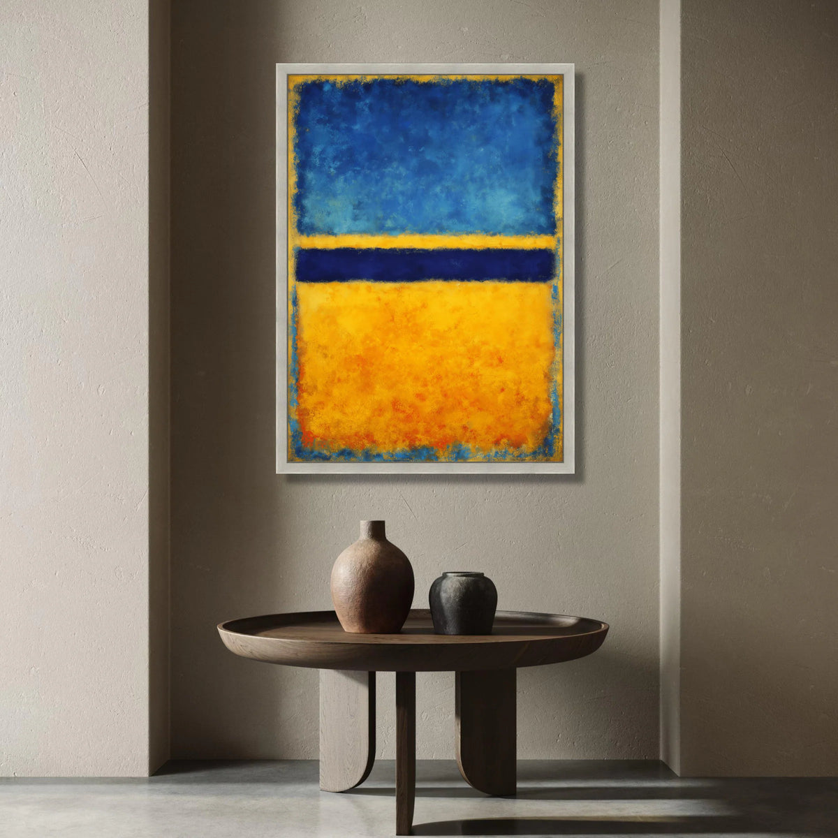 Modern Abstract Canvas Wall Art, Blue and Yellow Blocks, Minimalist Color Block Design, Contemporary Home Decoration, Ready Canvas Print Art