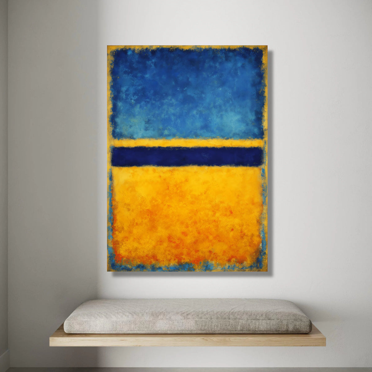 Modern Abstract Canvas Wall Art, Blue and Yellow Blocks, Minimalist Color Block Design, Contemporary Home Decoration, Ready Canvas Print Art