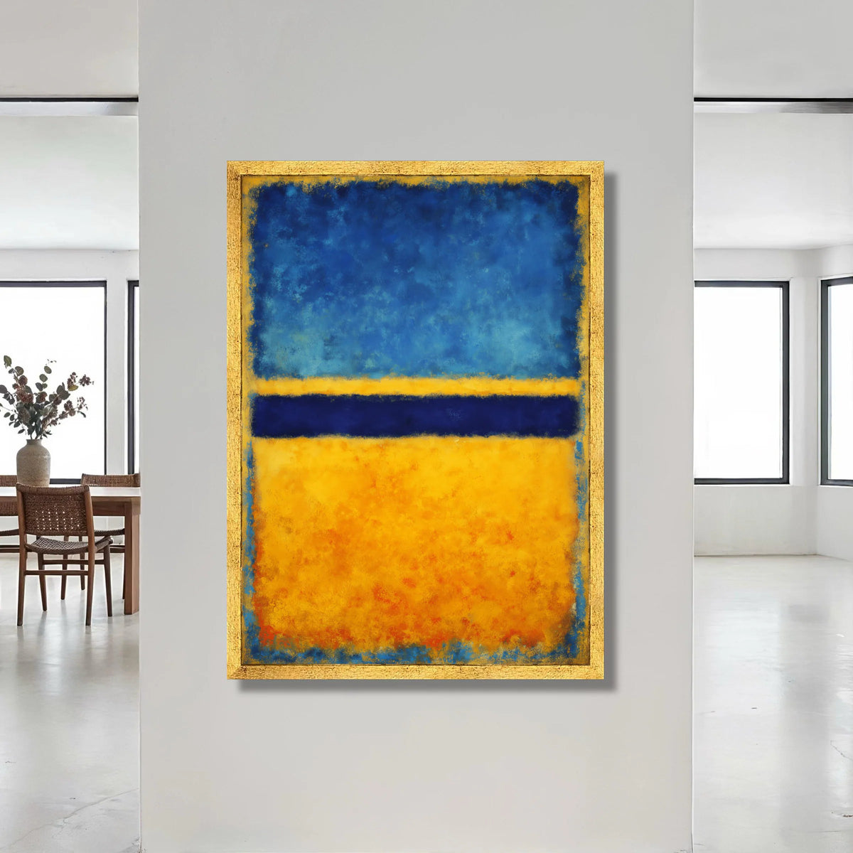 Modern Abstract Canvas Wall Art, Blue and Yellow Blocks, Minimalist Color Block Design, Contemporary Home Decoration, Ready Canvas Print Art