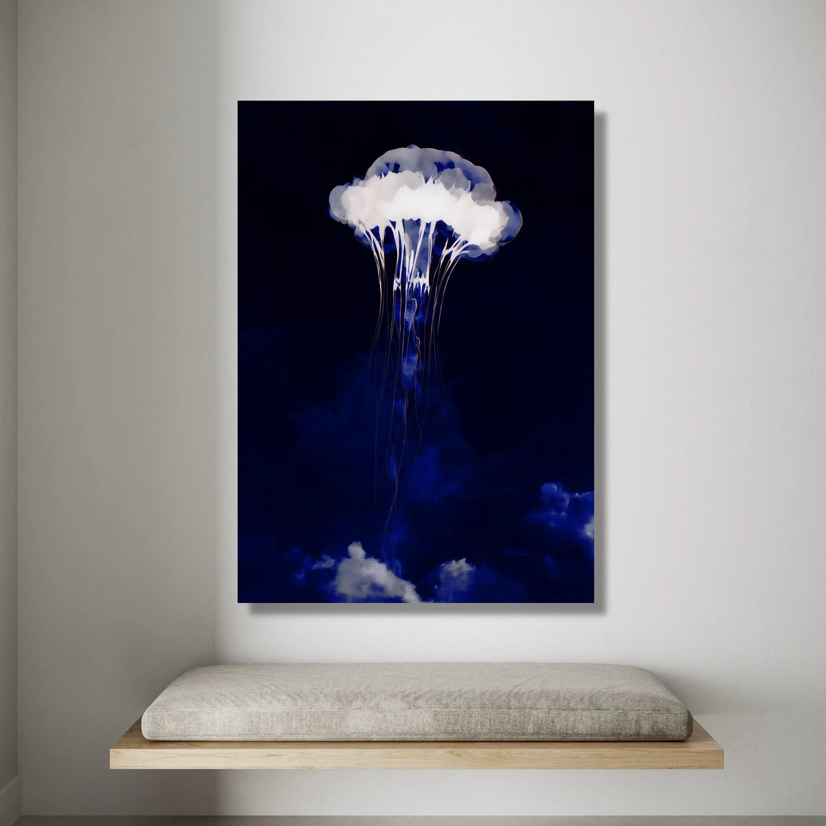 Ethereal Jellyfish Canvas, Deep Sea Marine Art, Ocean Life Wall Decoration, Blue Abstract Canvas, Contemporary Sea Creature Canvas Print Art
