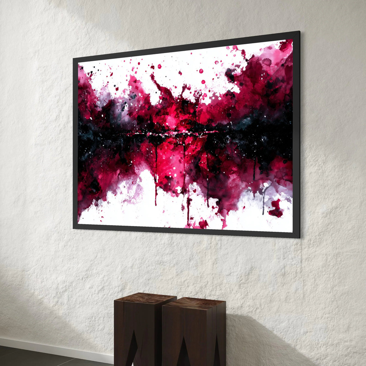 Dynamic Red and Black Abstract Canvas, Modern Splash Wall Art, Bold Expression Decoration, Contemporary Home Artwork Canvas Print Art