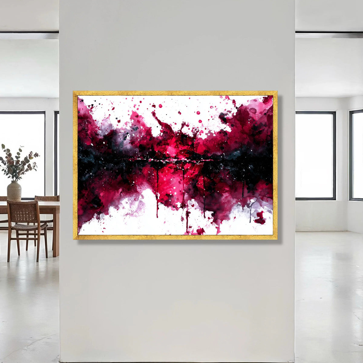 Dynamic Red and Black Abstract Canvas, Modern Splash Wall Art, Bold Expression Decoration, Contemporary Home Artwork Canvas Print Art