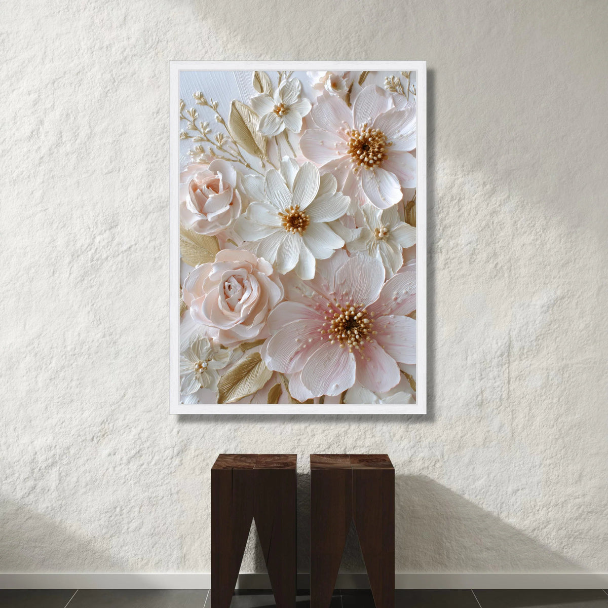 Elegant Pastel Floral Bouquet Canvas, Soft Pink and White Flowers Wall Art, Romantic Home Decoration, Botanical Canvas Canvas Print Art